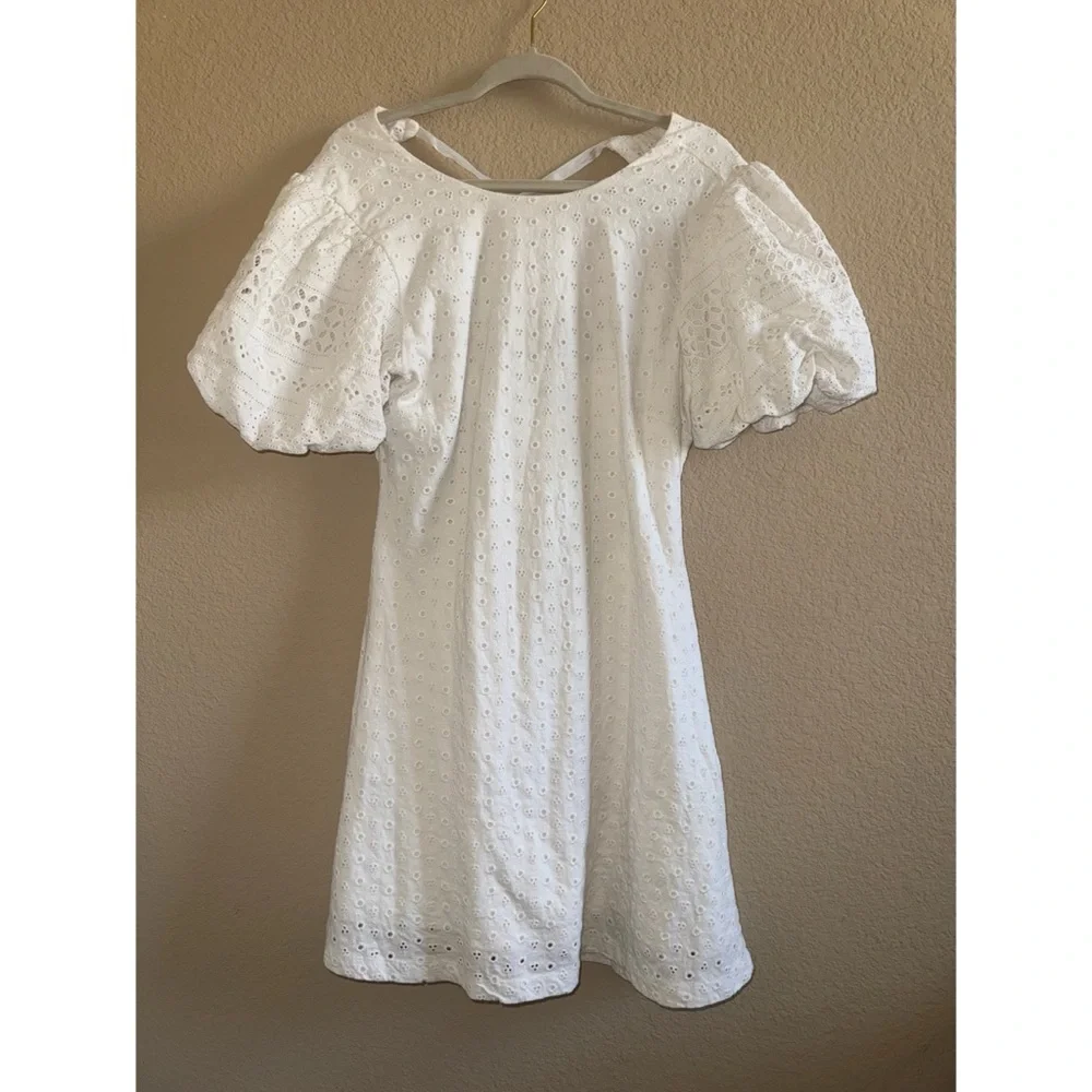 Free People Apricot Rose White Eyelet Mini Dress Open Back Size Medium - Picture 2 of 8
